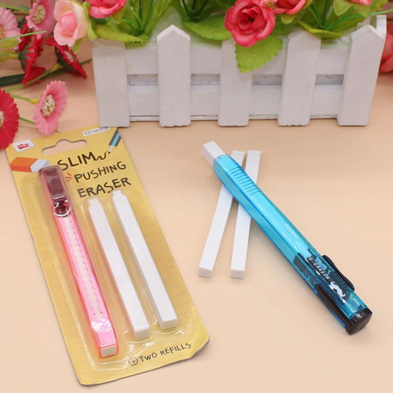 

Scalable Refills Cute Utility knife Shape Slim Pushing Eraser Set Two Refills Office School Cute School Kawaii Supplies