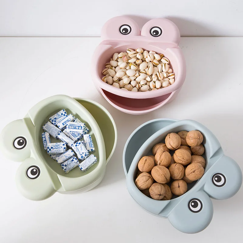 Cartoon Double-layer Dried Fruit Plate Organizer Creative Lazy People Melon Plate Household Plastic Candy Dish Snack Storage Box9