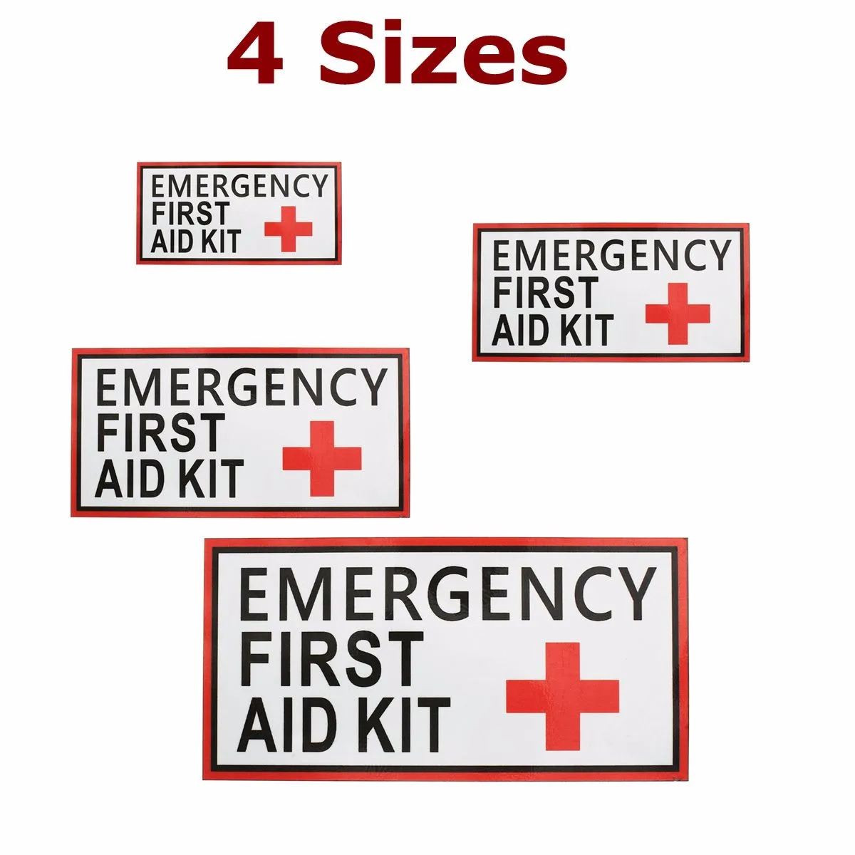 

4 Size EMERGENCY FIRST AID Vinyl Sticker Label Signs Red Cross Health Safety 163x313mm 115x225mm 75x150mm 50x100mm