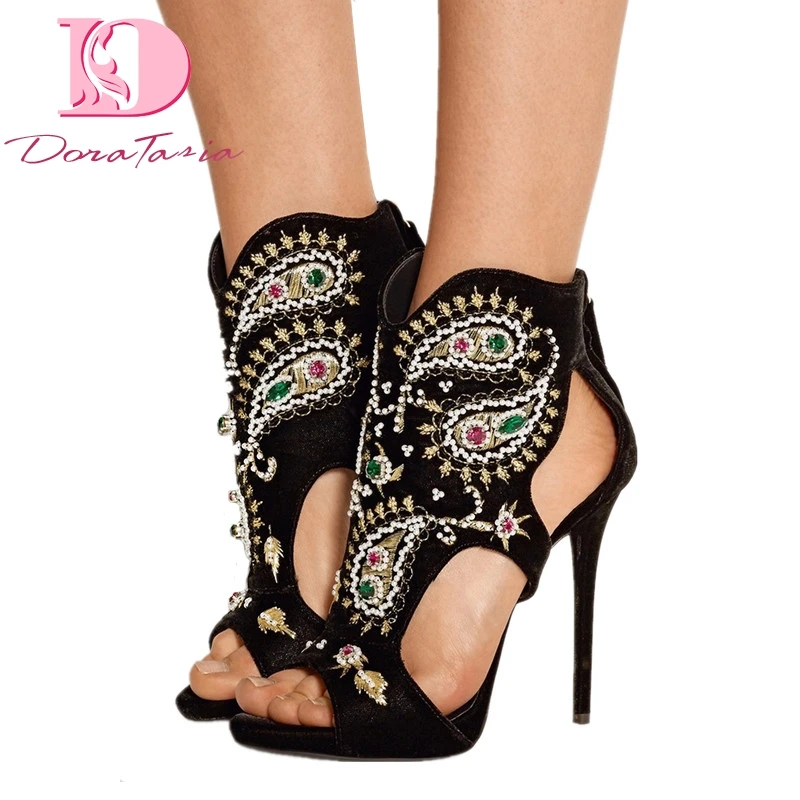 

DoraTasia 2018 brand Manually ordered Plus Size 34-45 High Heels Summer Sandals Shoes Sexy crystals Party Wedding Women Shoes
