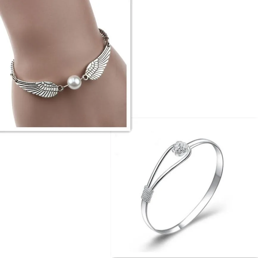 

Silver Infinity Retro Pearl Angel Wings Jewelry Dove Peace Bracelet SL