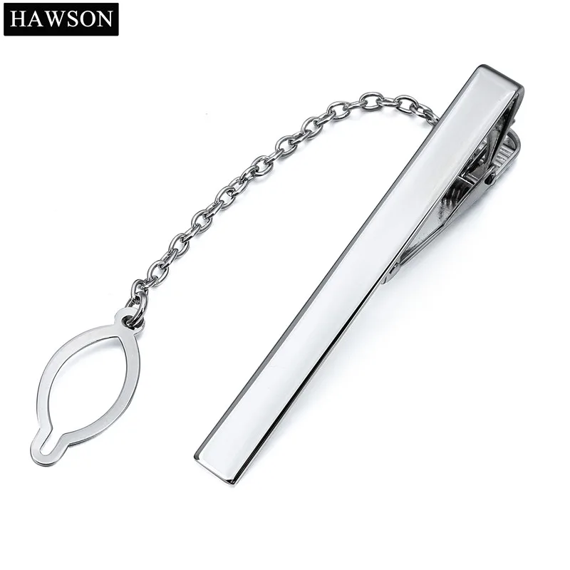 

HAWSON Silver Color Mens Tie Chains Skinny 2" Tie Bar Groomsmen Wedding Jewelry Tie Pin Clamp Shirt