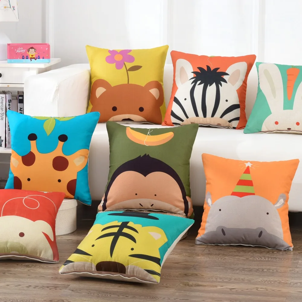 

Animal Cushion Covers Tiger Lion Zebra Monkey Rabbit Pillowcase 45*45CM Children's Room Kindergarten Decorative Pillow Covers