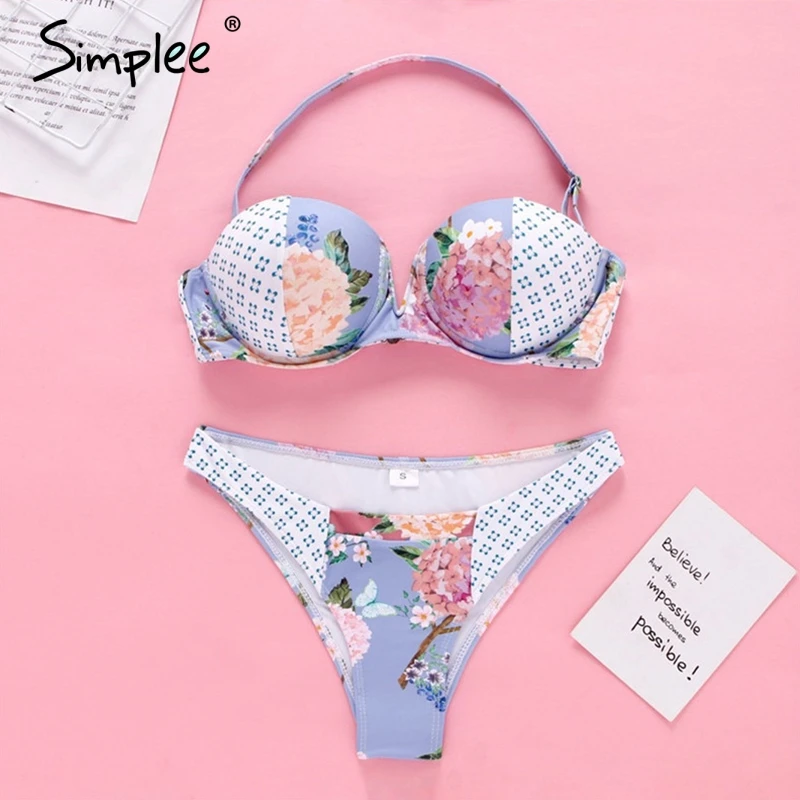 

Simplee Bohemian floral print women bikini set Sexy two-pieces summer beach wear swimsuit Push up ladies swimwear bathing suit