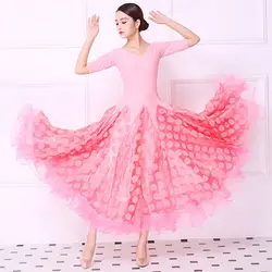 Розовый бального танца Конкурс платье женские бальные платья Венский вальс платье Испанский танец костюмы платье стандартного размера