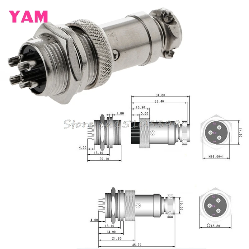 

5Pcs Aviation Plug 4-Pin 16mm GX16-4 Metal Male Female Panel Connector -B119