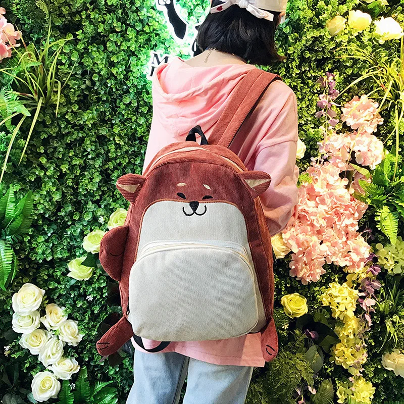 Модный женский рюкзак, школьная сумка, Холщовый милый вельветовый рюкзак с ушками животных, Женский винтажный рюкзак для ноутбука