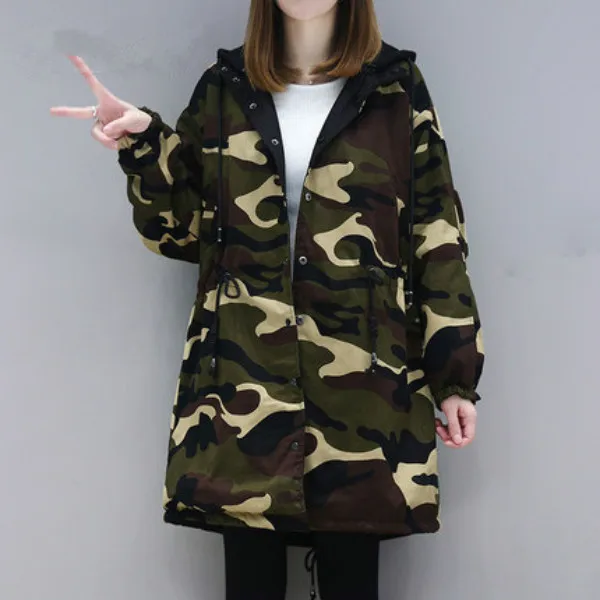 

Camouflage Women Long Winter Women Double Sided Wear Thick Hooded Coat Maternity Outerwear Pregnancy Clothing