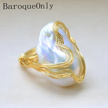 BaroqueOnly בעבודת יד 15-30mm גדול הבארוק חרוזים חוט עטוף טבעות טבעי מים מתוקים לבן פנינה אופנה אישה המפלגה תכשיטים ROA(China)