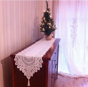 

White lace table cloth embroidered table runner home decor 33*180cm