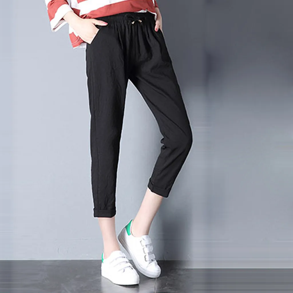

New Women Casual Harajuku Spring Autumn Big Size Long Trousers Solid Elastic Waist Cropped Trousers Bottoms Sports Wear Pants5.6