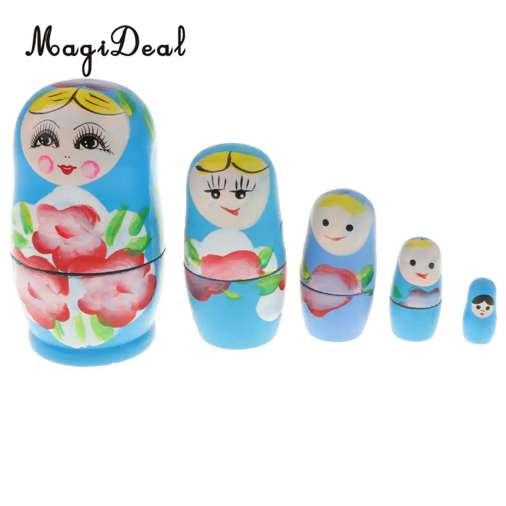 5PCS Wooden Russian Nesting Dolls Matryoshka Stacking Nested Dolls Toys Christmas Gifts Home Decoration for DIY Hand Painted