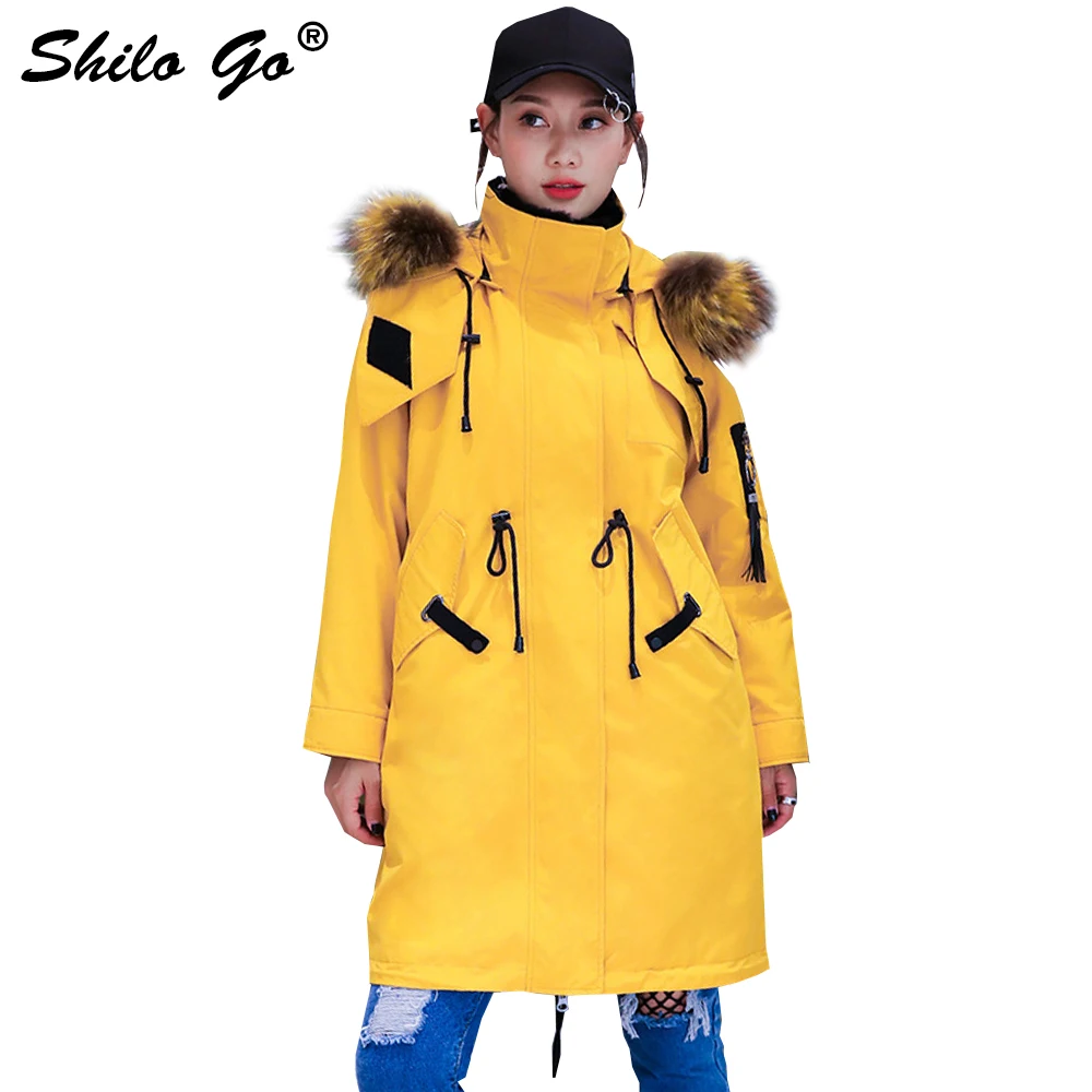 

Womens Winter Colors Long Parkas Coats Thick Parkas Plus Size Casual Real Fur Collar Hooded Rabbit Lining Outwear Fur Coat