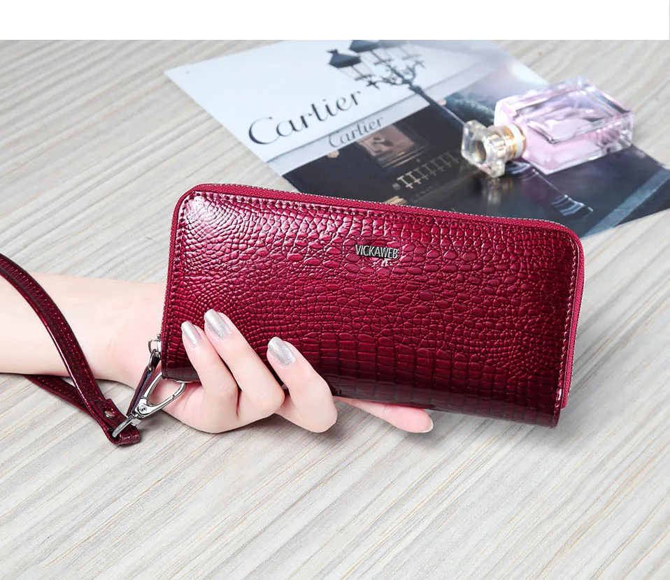 VICKAWEB Wristlet Wallet Purse Genuine Leather Wallet Female Long Zipper Women Wallets Card Holder Clutch Ladies Wallets AE38-005-1