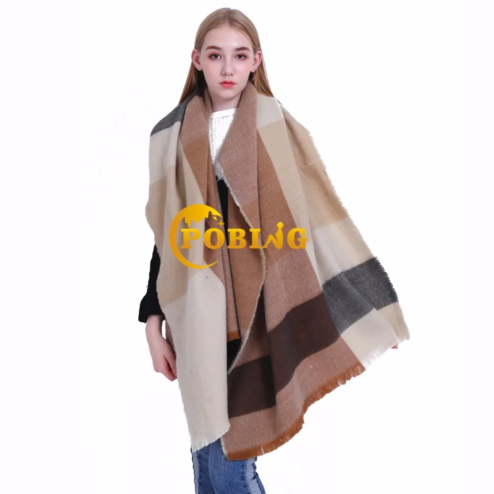 

POBING 2018 za Winter Scarf Women Striped Plaid Scarves Wraps Soft Wram Cashmere Shawl Long Pashmina Lady Blanket Stoles Poncho