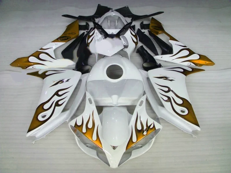 

Fit for Yamaha injection molding fairings YZF R1 07 08 gold flames white body work parts fairing kit YZFR1 2007 2008 BD04