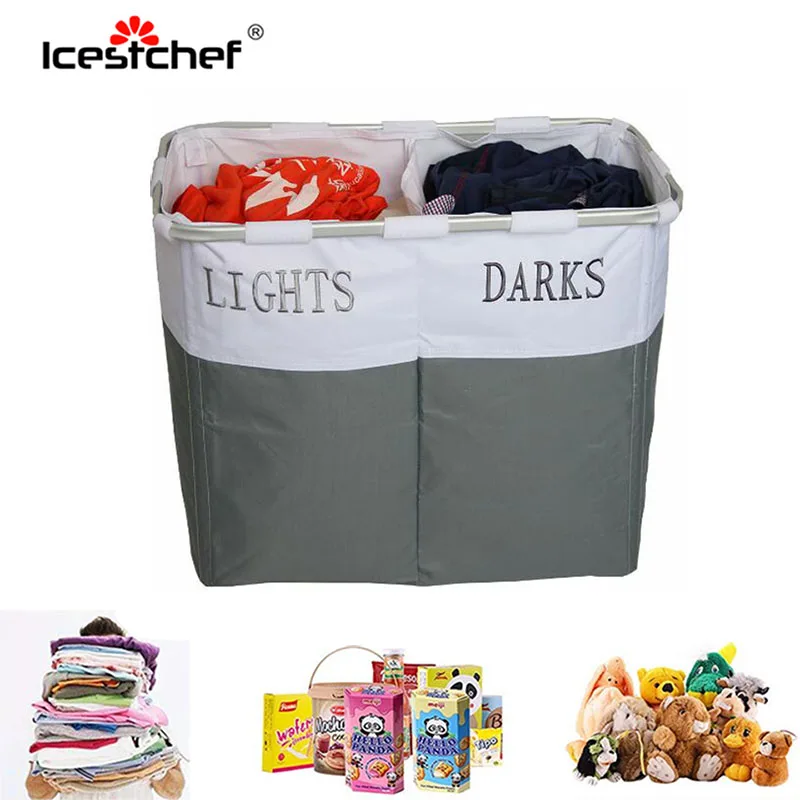 

ICESTCHEF 2 Grid Dirty Laundry Basket Collapsible Bathroom Laundry Hamper Bag Oxford Cloth Storage Basket Waterproof