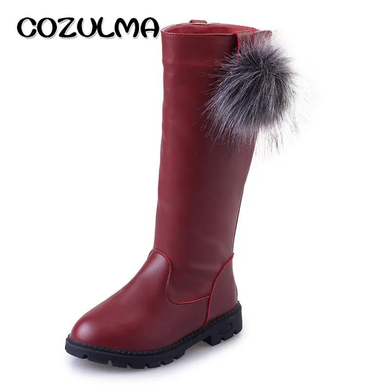 

COZULMA 2017 New Girls Boots Kids Boots Princess Girls Snow Boots Plush Ball Warm Mid-Calf Boot Girls Shoes Children High Shoes