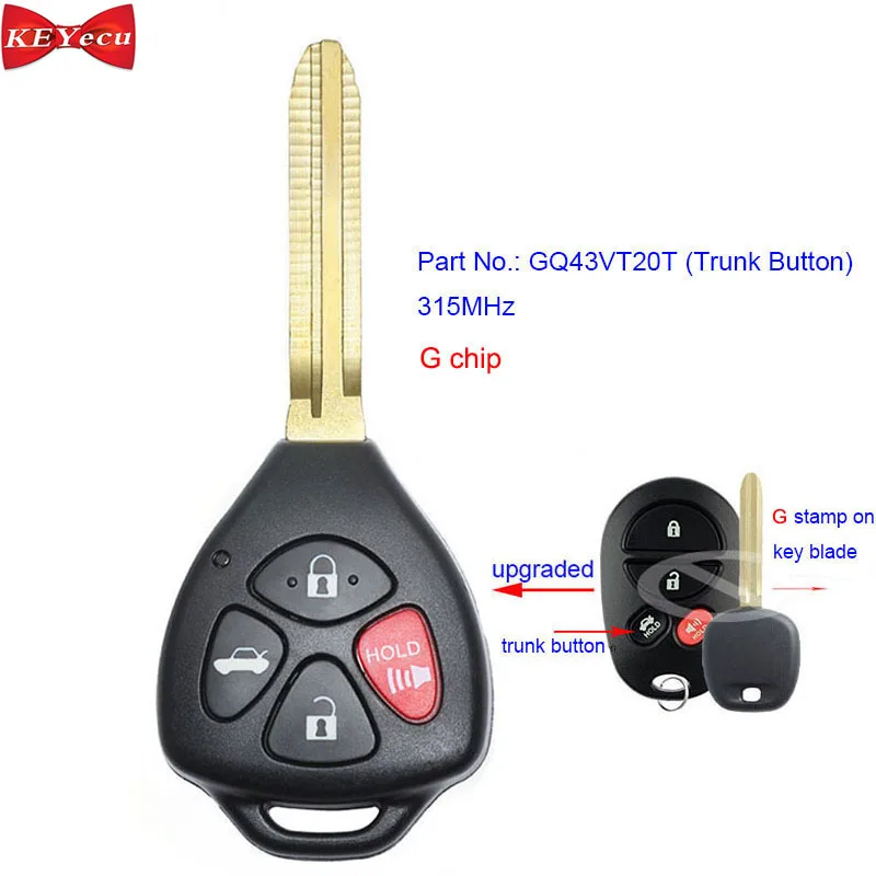 ECCPP Replacement fit for 2X Keyless Entry Remote Car Key Fob for Toyota Avalon Highlander Sequoia Sienna Solara Tacoma Tundra GQ43VT20T 