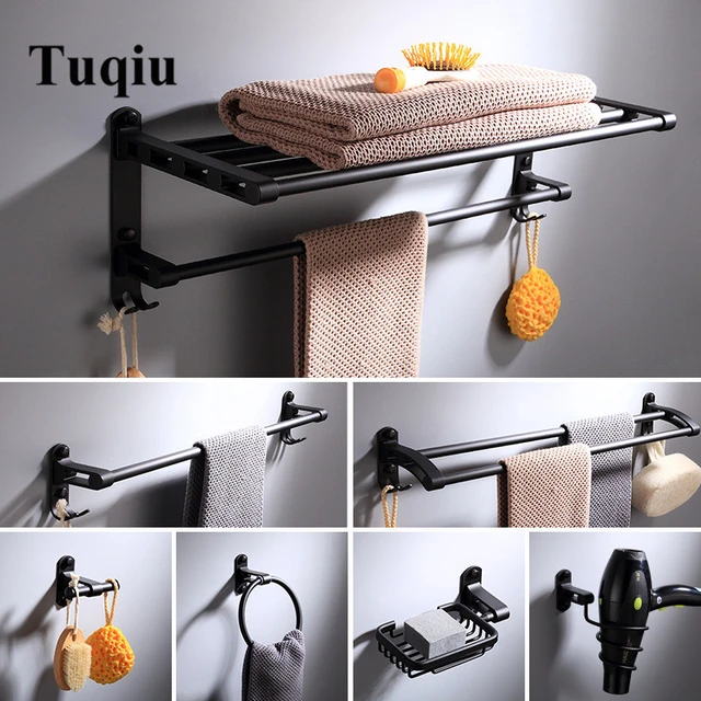 Bathroom Hardware Set, Black Wood Bath Accessories Wall Mounted Towel  Rack,Towel Bar,Toilet Brush,Towel Hooks,Paper Holder - AliExpress