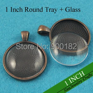 

1 Inch Round Pendant Tray, 25mm Antique Copper Pendant Settings + Matching Clear Glass Cabochons (200 Trays + 200 Glass)