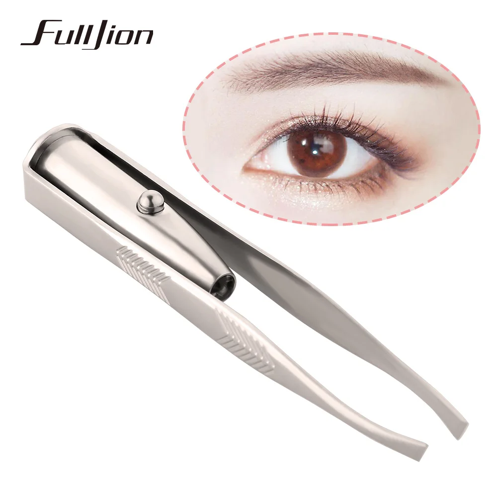 

Fulljion LED Eyebrow Tweezers Stainless Steel LED Light Eyelash Clip Anti-static Eye Lash Eyebrow Clamps Hair Remover Tweezers