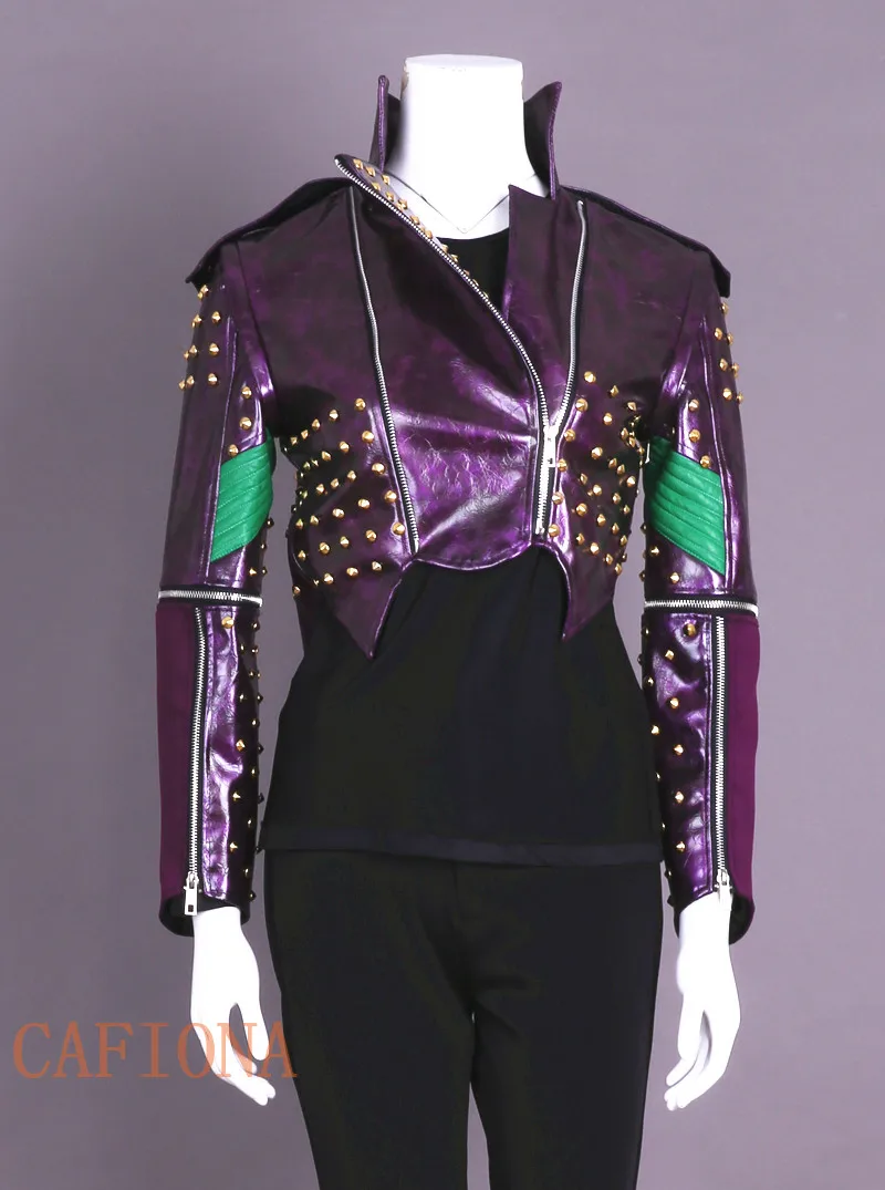 Cafiona Descendants 2 cosplay Mal Cosplay costume purple Leather coat punk  style rivet jacket Custom Made size party top|Movie & TV costumes| -  AliExpress