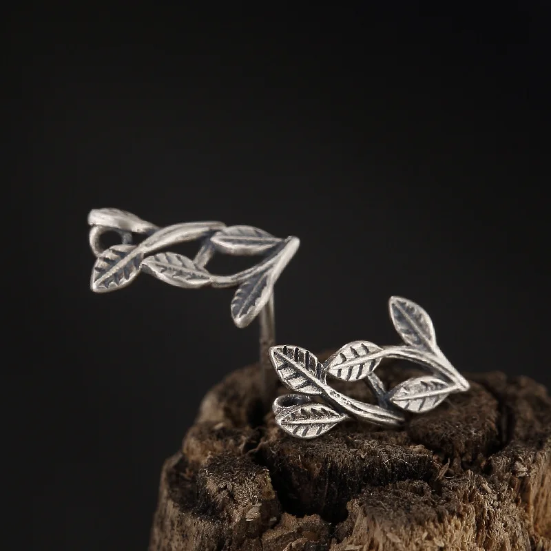 silver matte color national wind restoring ancient ways do old leaf stems with Fashion earrings wholesale high-grade joker | Украшения и