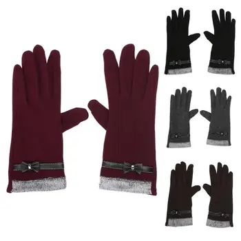 

Women Female Ladies Touch Screen Mittens Sheep Wool Winter Bowknot Glove