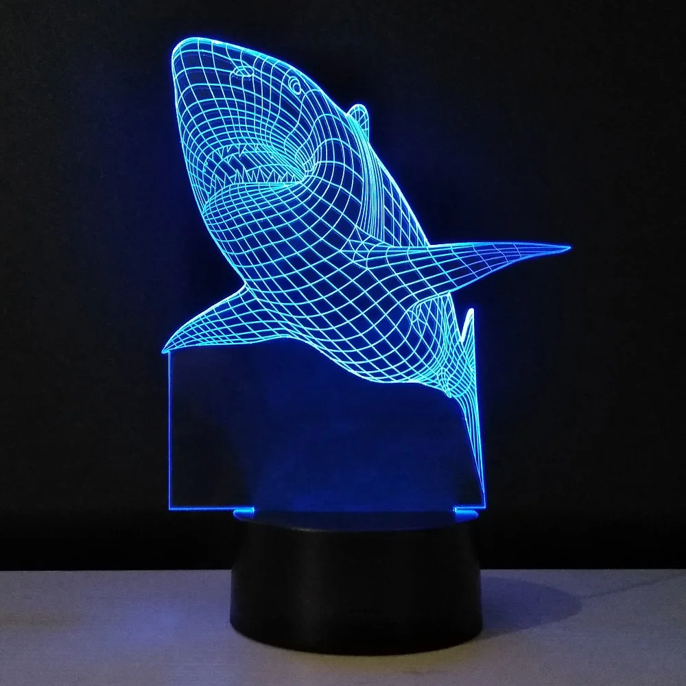 

Novelty LED Table Lamp Shark Figure Atmosphere Lighting Crystal Pane 3D Night Light Bed Room Living Room Decorative Lampara