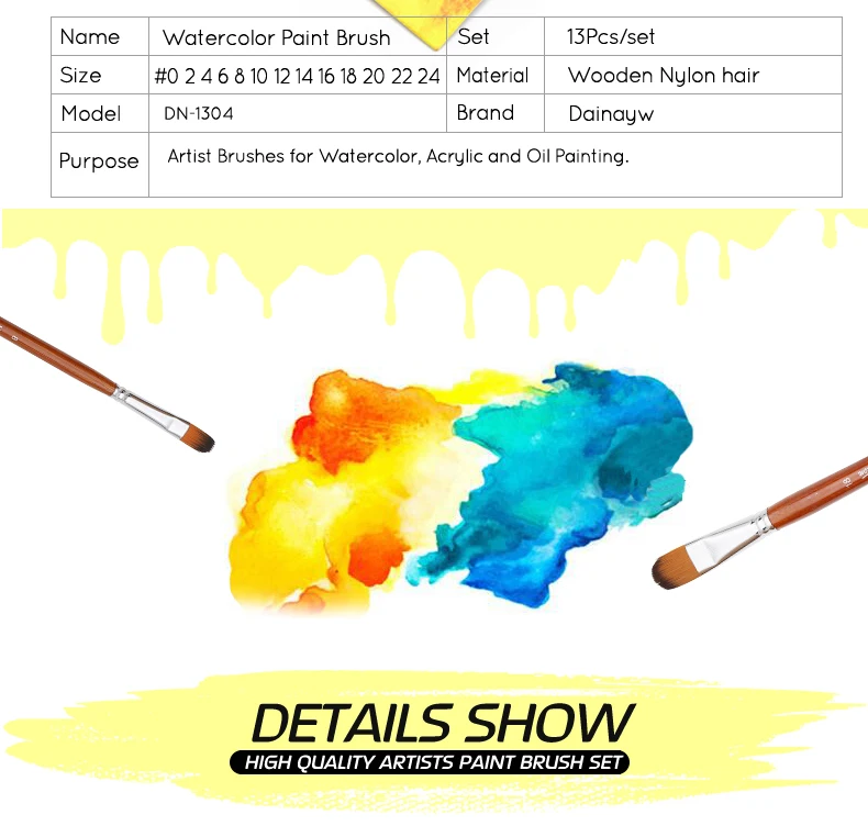Lidar com Pincéis de Pintura em Aquarela Pincel para Óleo Cabelo de Náilon Dainayw Filbert Escovas Profissional Longo Acrílico 13 Pçs 3 Dainayw 13 pçs filbert escovas profissional longo