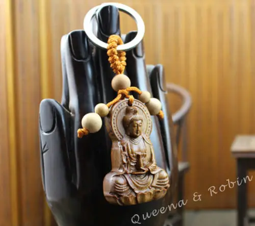 Wood Carving Chinese Buddhism Guan Kwan Yin Buddha Statue Pendant Key Chain Wood Carving Chinese Buddhism Guan Kwan Yin Buddha Statue Pendant Key Chain