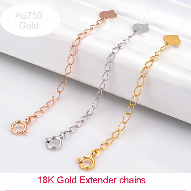 Sinya Jewelry DIY Finding 18k Au750 gold extended chains 3.5cm 5.5cm length necklace bracelet chain extender with tag Hot sale (8)