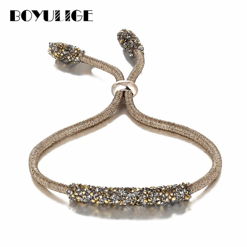 

BOYULIGE New Fashion Jewelry 2018 Stainless Steel Silver Gold Love Charm Crystal Bracelets Bangles For Women Leather Bracelet