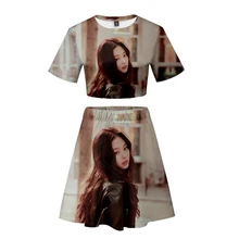 Черно-розовый костюм с короткой юбкой,, 2 футболки с короткими рукавами и платье, костюм из двух предметов, высокое качество, повседневный комплект в молодежном стиле