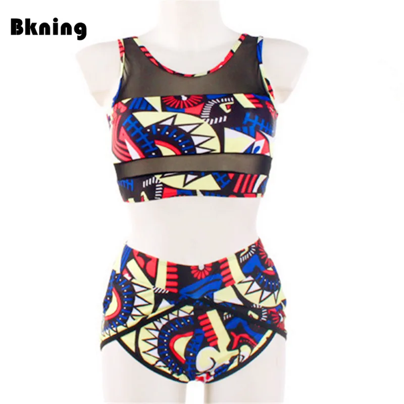 

High-Waisted Bikini Print African Swimwear Women Plus Size Swimsuits 2 Piece Brazilian Bathing Suit Bib High Neck Retro 3XL 2XL