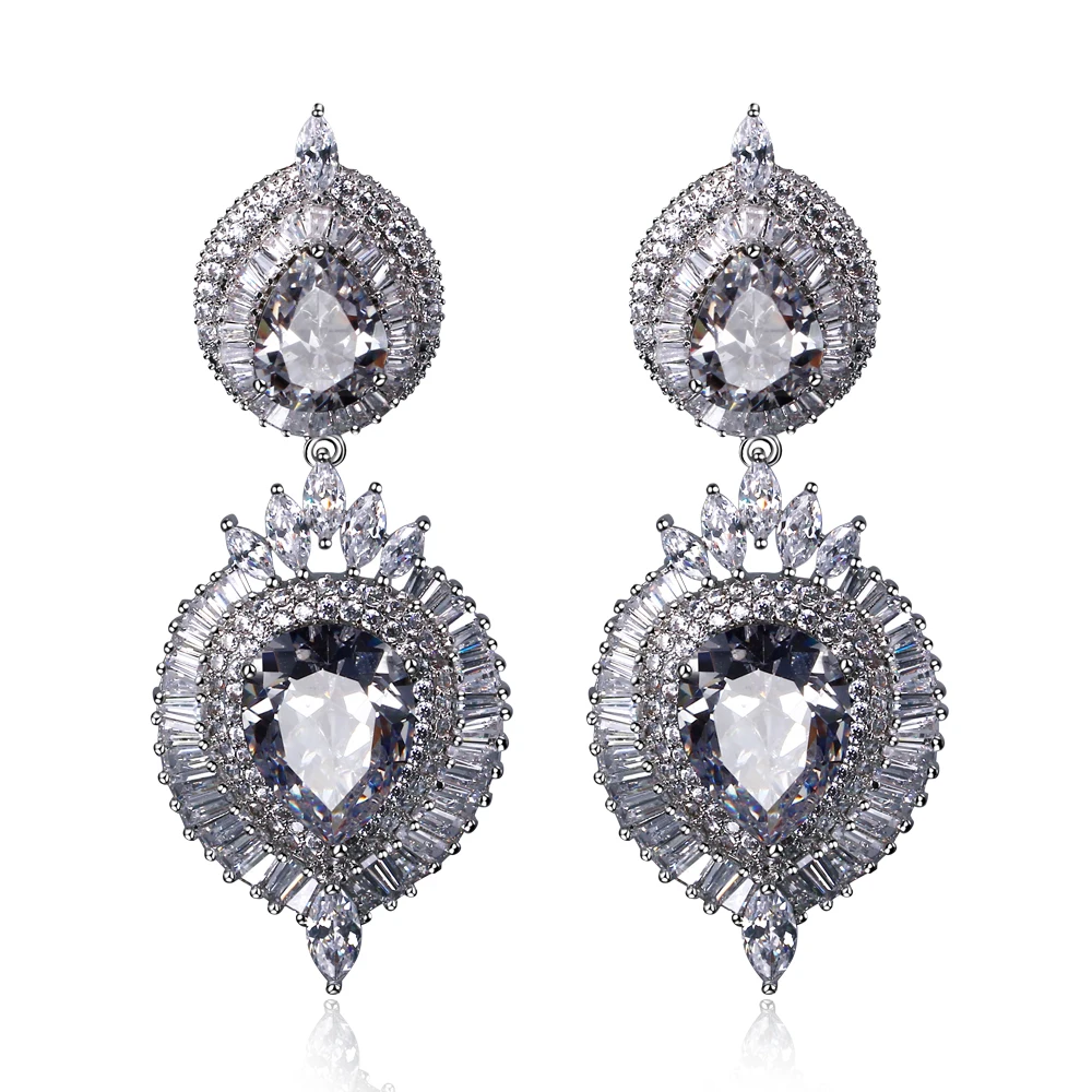 Luxury Drop Earrings Setting Top Quality Cubic Zirconia white gold