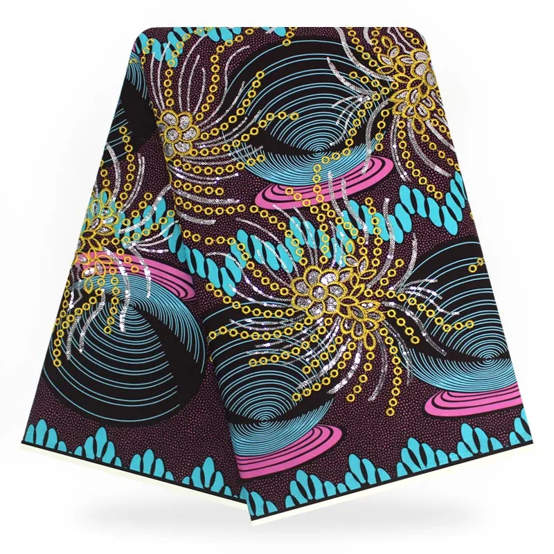 

Afabric 100% cotton fabric Ankara hollandais With sequins good price cheap printed wax African wax 6 yard for wedding YBG121912