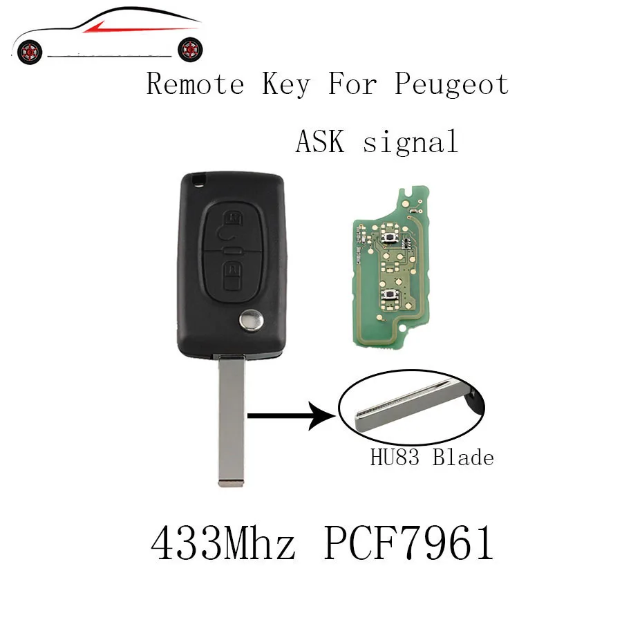 GORBIN 2BT 433Mhz PCF7961 Transponder Chip Remote car Key For Peugeot 207 208 307 308 407 408 507 607 Keyless Fob HU83 Blade | Автомобили