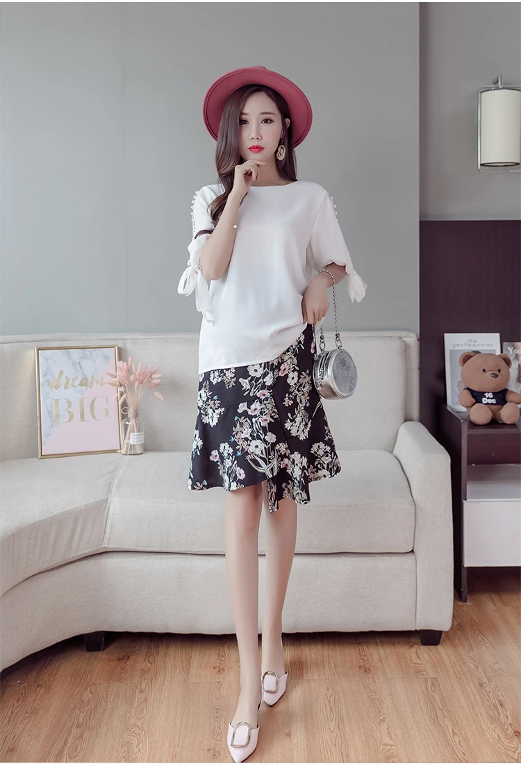 Irregular Support Belly Low Waist Maternity Skirts Chiffon Floral Print Clothes for Pregnant Women Summer Fashion Pregnancy (25)