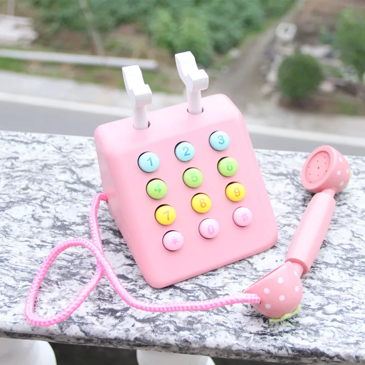 Девочка игрушки розовый телефон клубника моделирование розовый телефон Мебель Детские деревянные игрушки развивающие подарок на день рождения