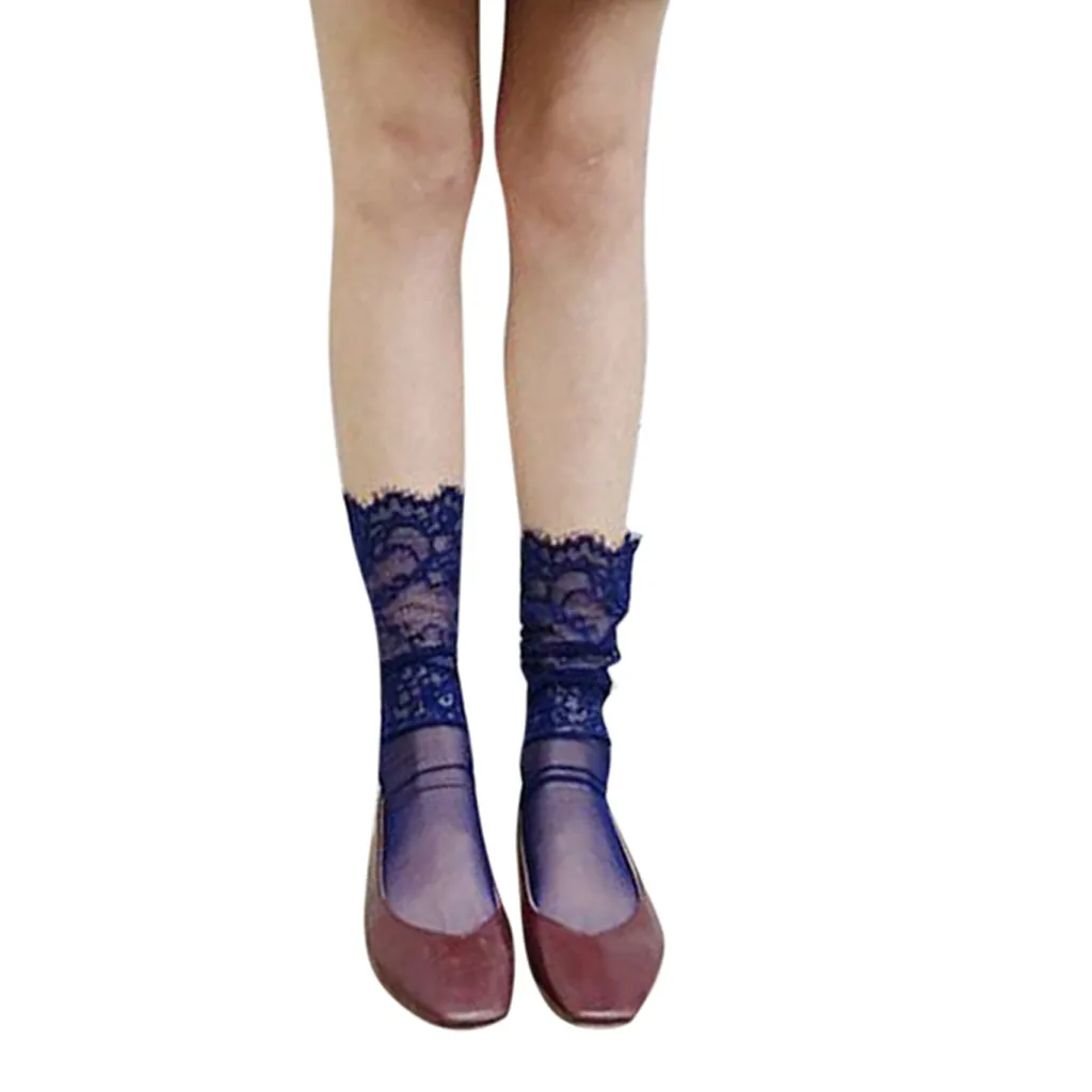Navy harajuku socks Women's Summer streetwear Breathable Lace Bow Cute Socks - Цвет: Navy