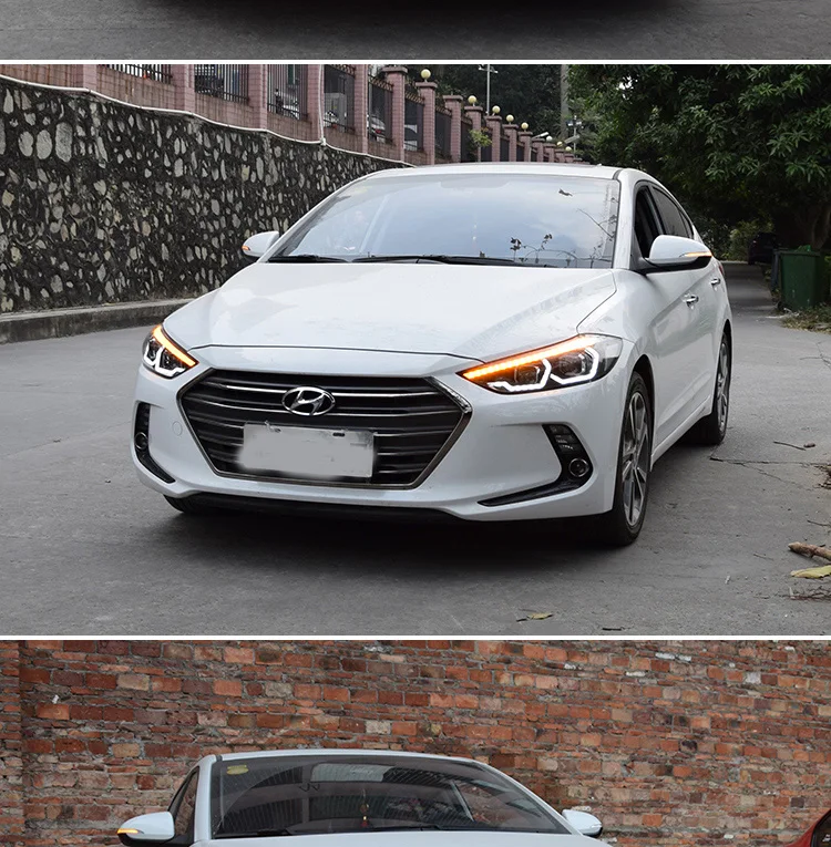 KOWELL автомобильный Стайлинг для- фары для автомобиля Hyundai Elantra СВЕТОДИОДНЫЙ Фонарь СВЕТОДИОДНЫЙ DRL+ сигнал поворота Биксеноновые линзы Высокий Низкий Луч