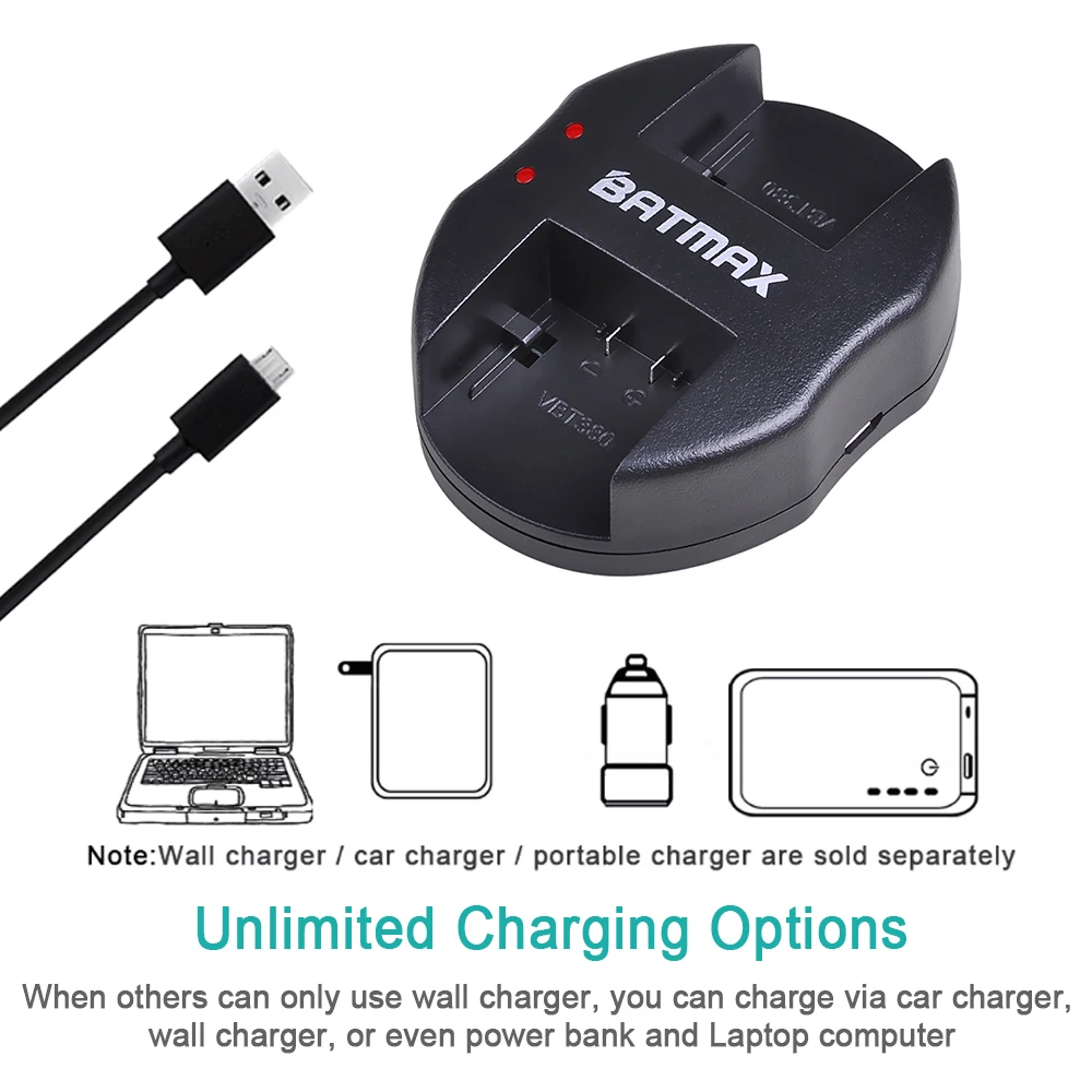 Bateria + Usb Duplo para Panasonic Vbt190 Carregador Hc-v110 Hc-v130 Hc-v210 Hc-v250 Hc-v260 1 pc Vw-vbt380 Vbt380 Vw-vbt190 - Image 5