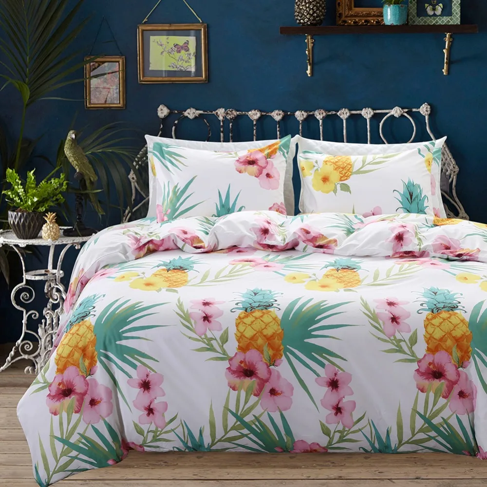 

Pineapple Floral Print Bedding Set BS103 Twin Queen King 3 PCS/SET Duvet Covers For Home Dorm Hotel Beds Duvet Cover Pillowcases