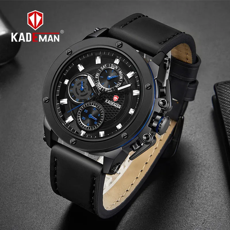 

KADEMAN Luxury Sport Watch Men TOP Brand Military Waterproof Quartz Wristwatch All Subdials Work Male Date Clock reloj hombre