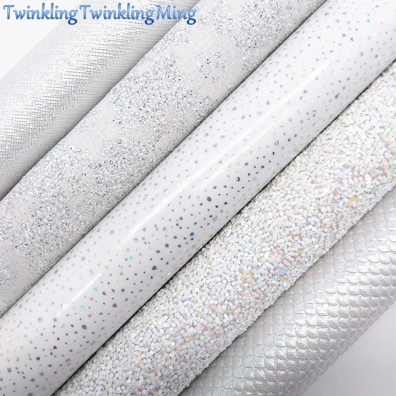 

WHITE Chunky Glitter Canvas Sheet, 8"x11" Glitter Sheets, Mermaid Faux Leather Sheet For Hair Bow & Earring Fabric XM069