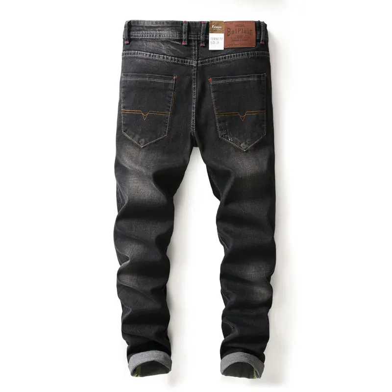 Baratos Pantalones vaqueros ajustados elásticos de algodón de Color negro para hombre de marca Balplein talla 29 40 Jeans clásicos para hombre