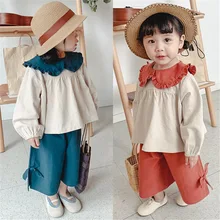 Коллекция года, весенний комплект детской одежды, футболка с длинными рукавами+ штаны комплекты детской одежды из 2 предметов хлопковый спортивный костюм для маленьких девочек комплект одежды для девочек