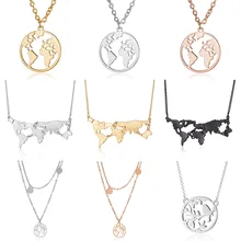 Trendy Alloy World Map Pendant Necklace Women Geometric Necklace Round Necklace Circle Necklaces Pendants Choker Jewelry Gift delicate alloy geometric necklace for women